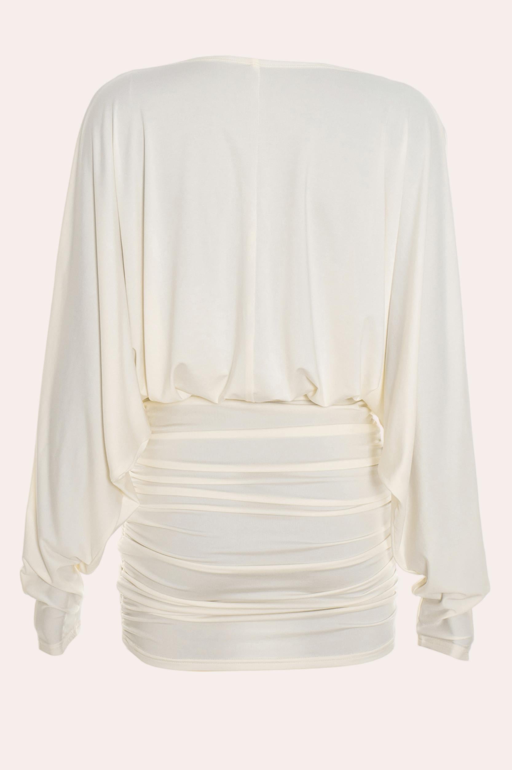 Zaria Draped Deep V Neck Ruched Mini Dress in Cream