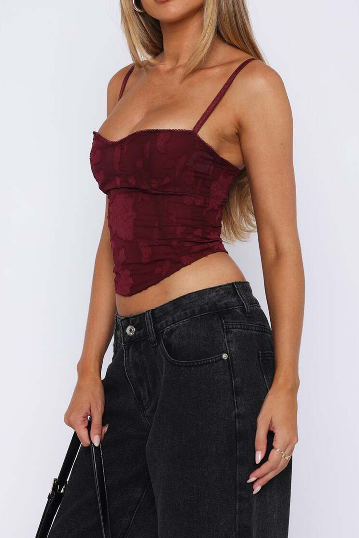 Pastel Pink Jacquard Corset Lace-up Back Top