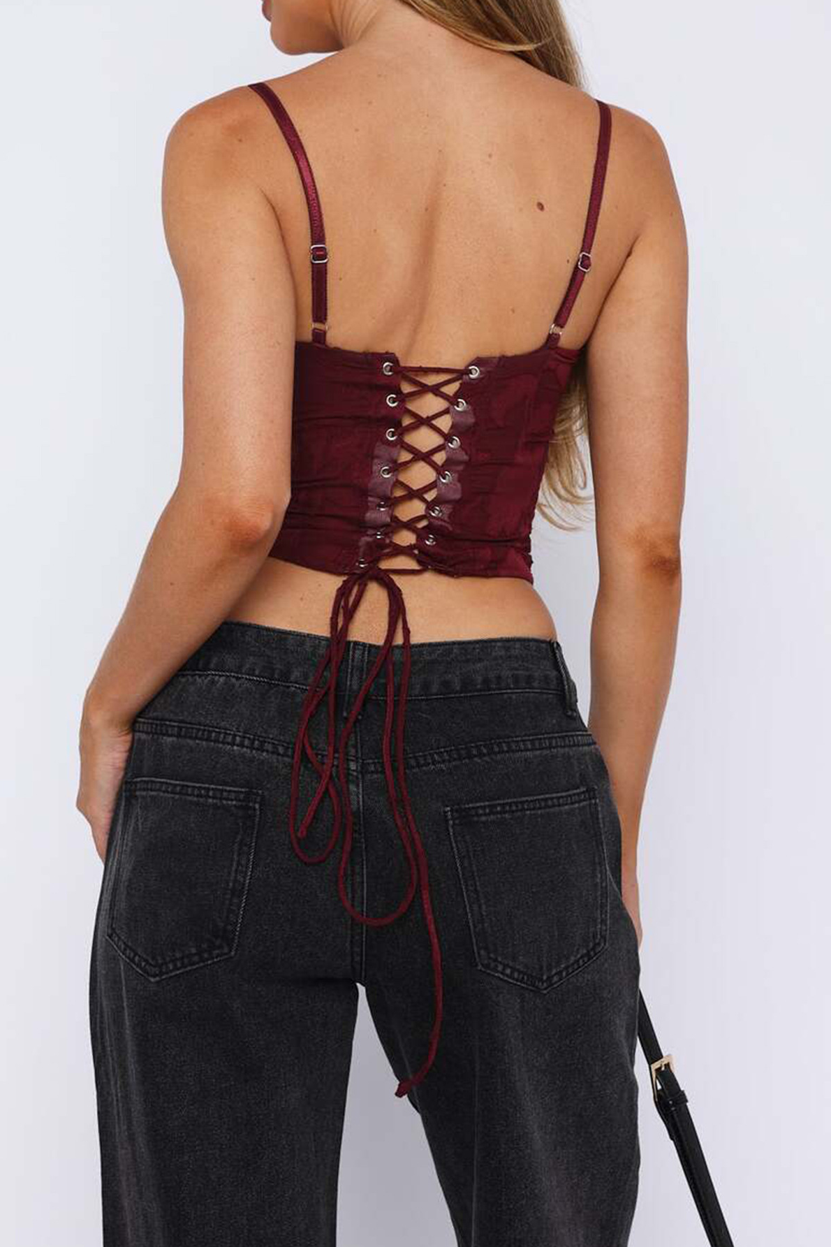 Pastel Pink Jacquard Corset Lace-up Back Top