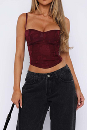 Pastel Pink Jacquard Corset Lace-up Back Top