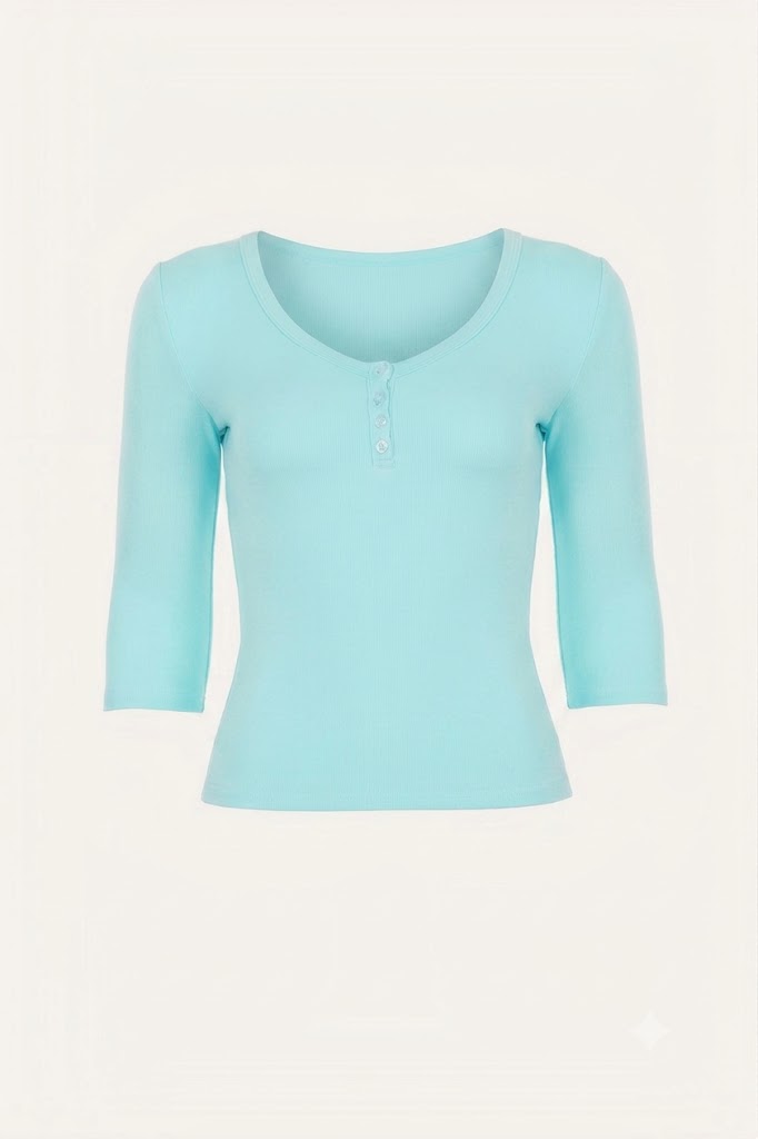 Fitted Scoop V-Neck 3/4 Sleeve Henley Top