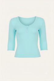 Fitted Scoop V-Neck 3/4 Sleeve Henley Top