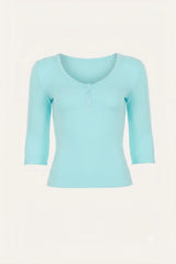 Fitted Scoop V-Neck 3/4 Sleeve Henley Top