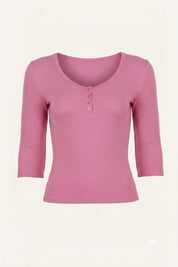 Fitted Scoop V-Neck 3/4 Sleeve Henley Top