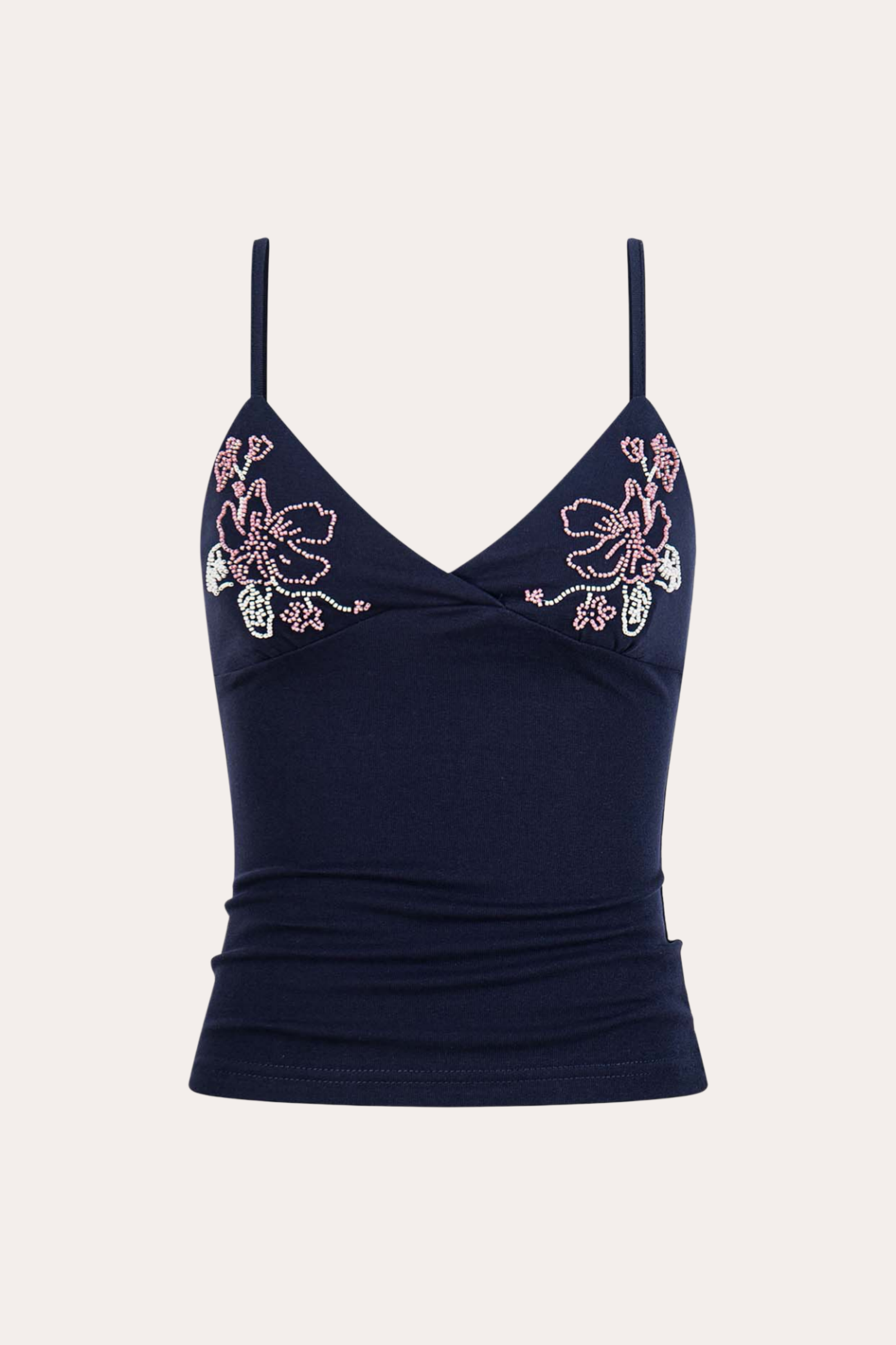 Floral Beaded Cami Crop Tank Top
