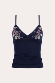 Floral Beaded Cami Crop Tank Top