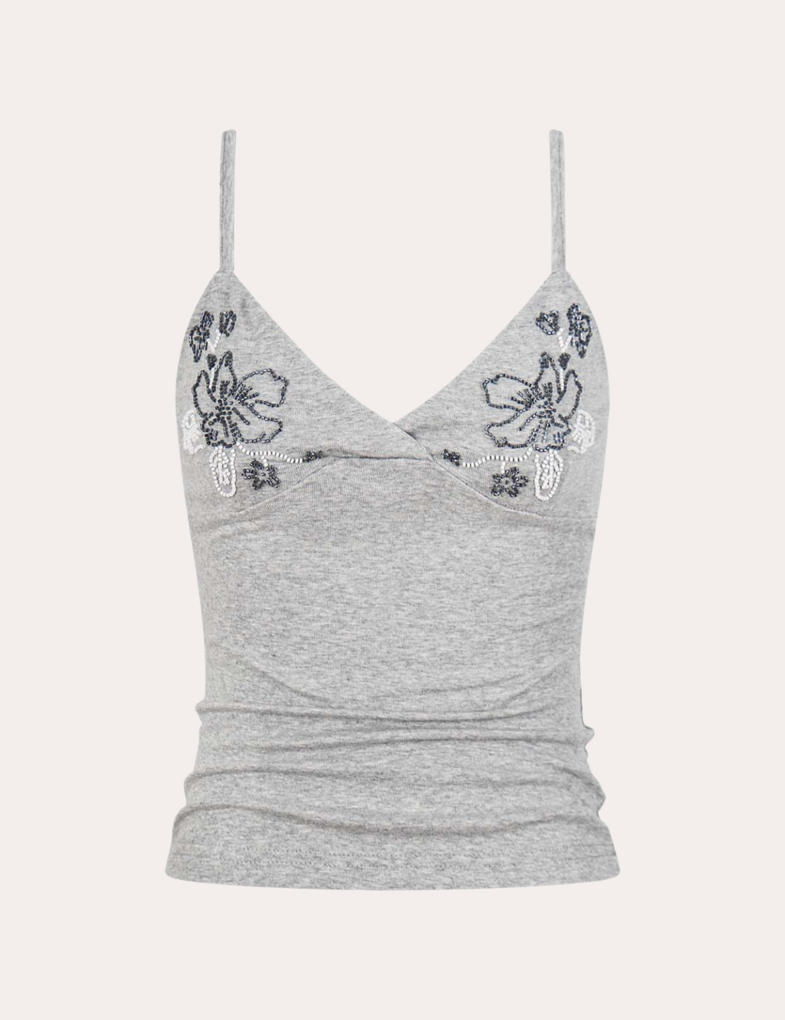 Floral Beaded Cami Crop Tank Top