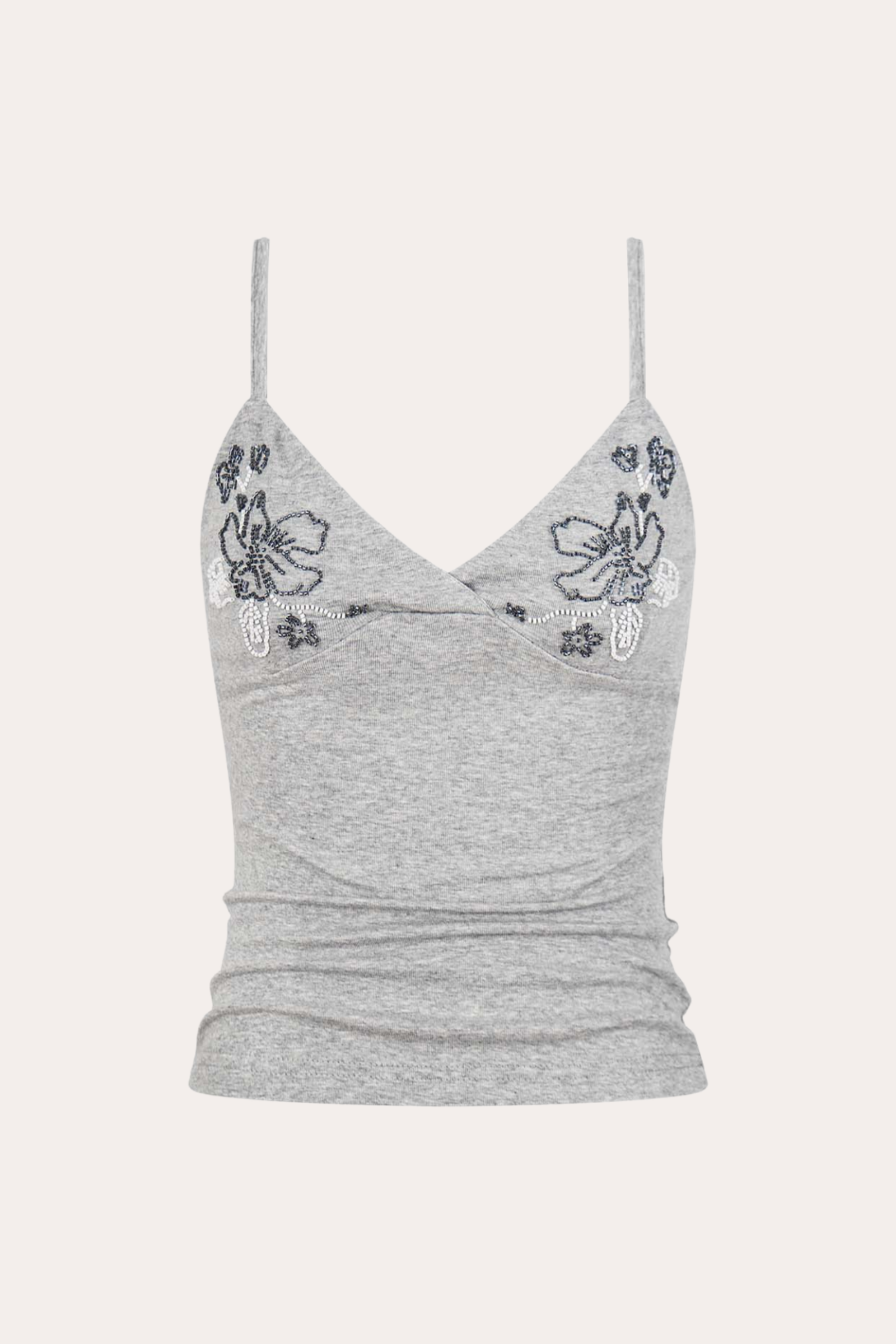 Floral Beaded Cami Crop Tank Top