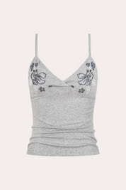 Floral Beaded Cami Crop Tank Top