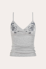 Floral Beaded Cami Crop Tank Top