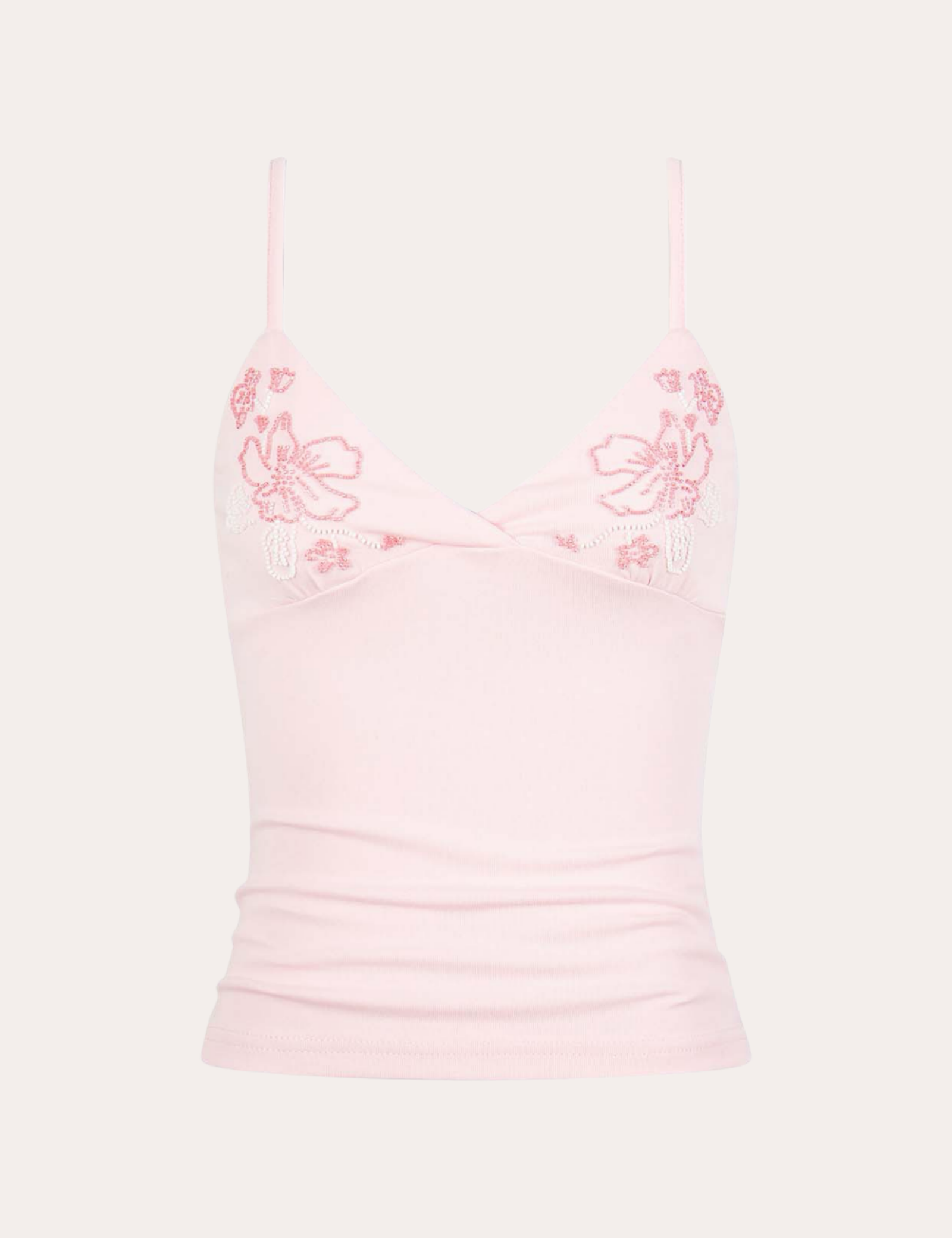 Floral Beaded Cami Crop Tank Top