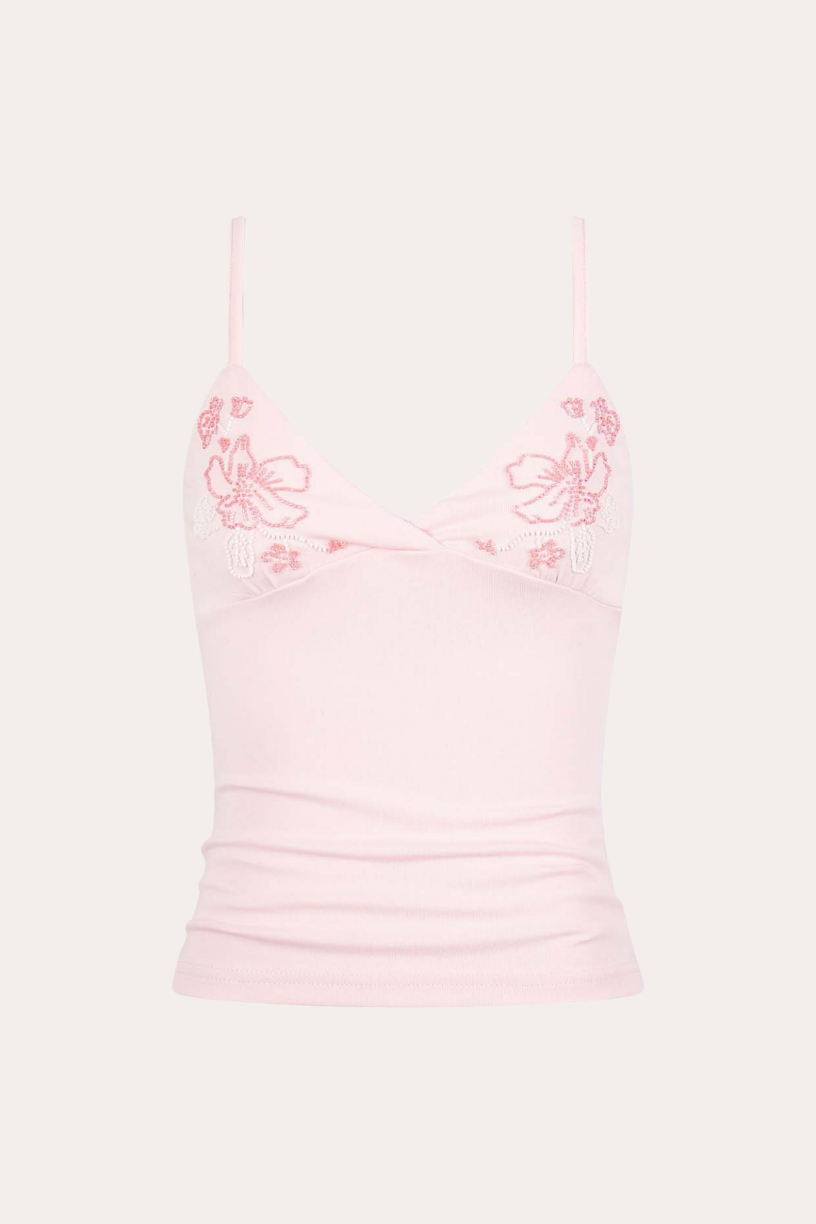 Floral Beaded Cami Crop Tank Top