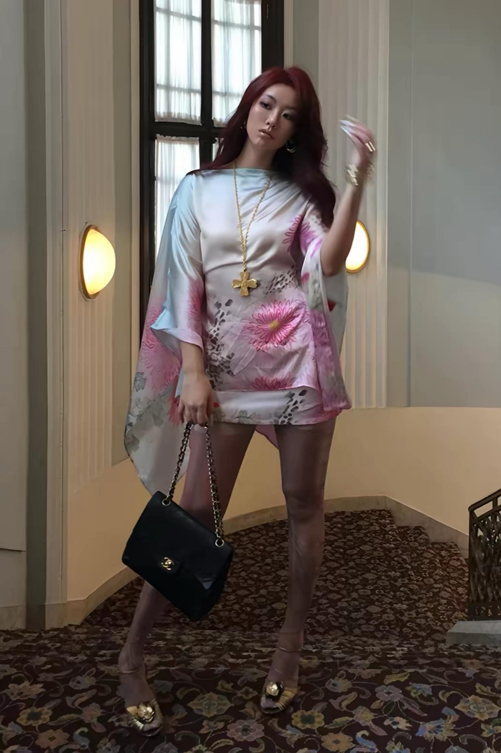 Floral Leopard Satin One Shoulder Kimono Top