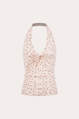 Floral Print Twist Front Halter Crop Tank Top