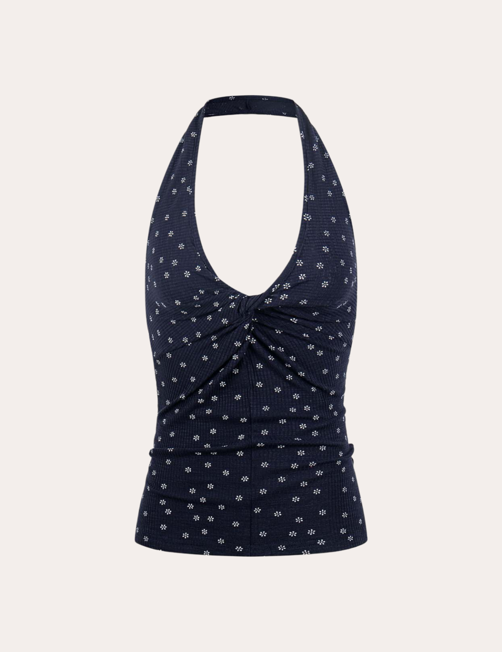 Floral Print Twist Front Halter Crop Tank Top