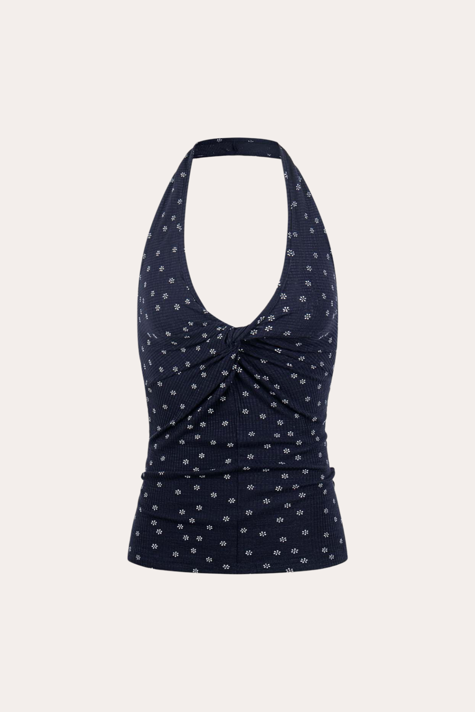 Floral Print Twist Front Halter Crop Tank Top
