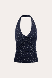 Floral Print Twist Front Halter Crop Tank Top