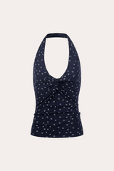 Floral Print Twist Front Halter Crop Tank Top