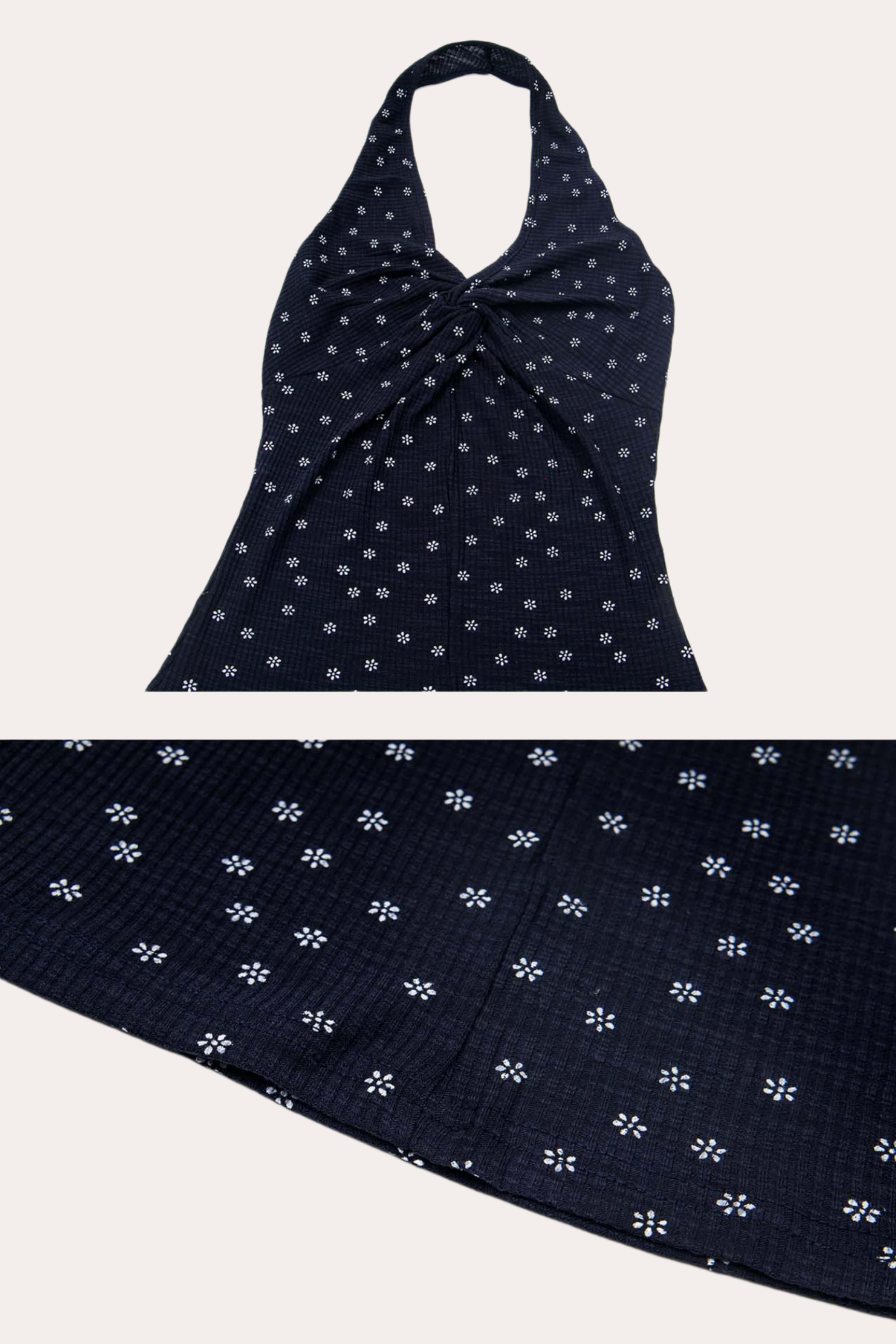 Floral Print Twist Front Halter Crop Tank Top