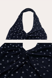 Floral Print Twist Front Halter Crop Tank Top