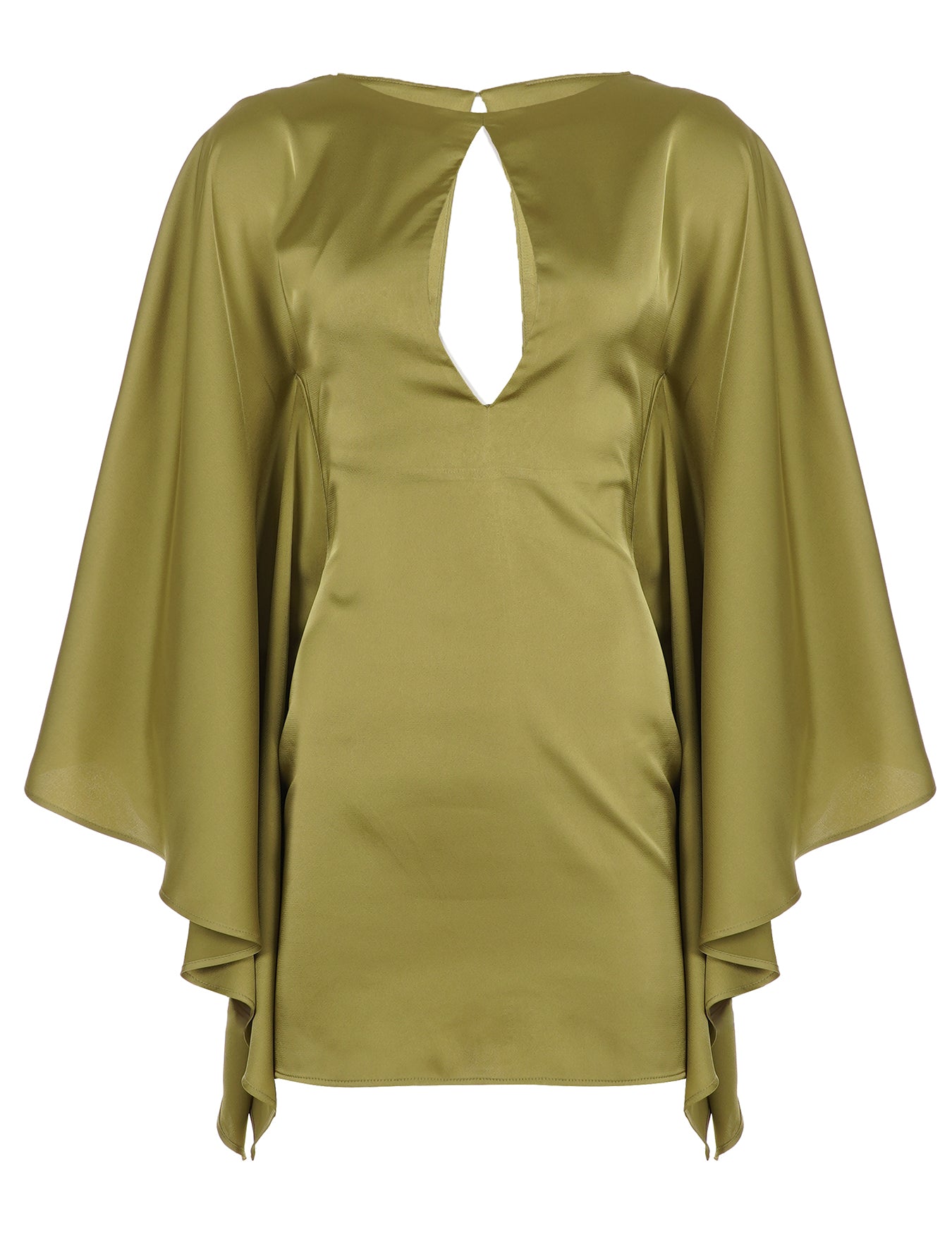 Olive Green Satin Keyhole Cutout Mini Dress