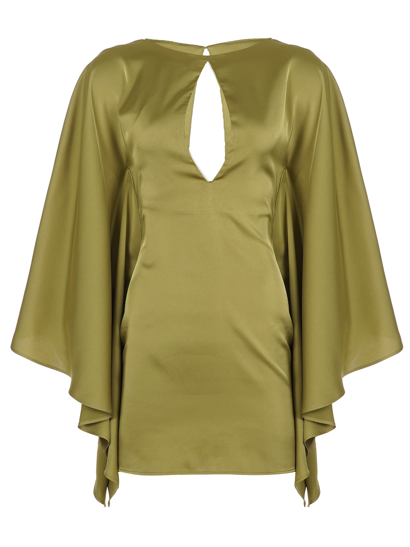 Olive Green Satin Keyhole Cutout Mini Dress