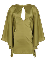 Olive Green Satin Keyhole Cutout Mini Dress