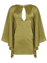 Olive Green Satin Keyhole Cutout Mini Dress