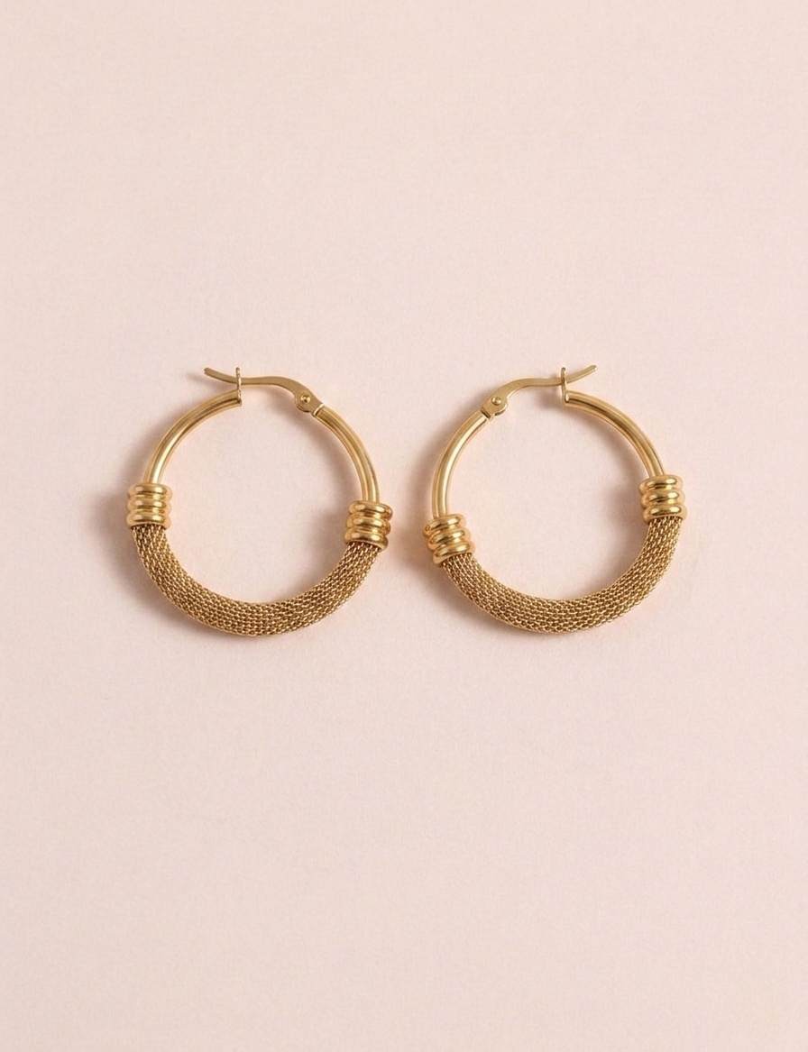 Geometric Mesh Textured Hoop Earrings