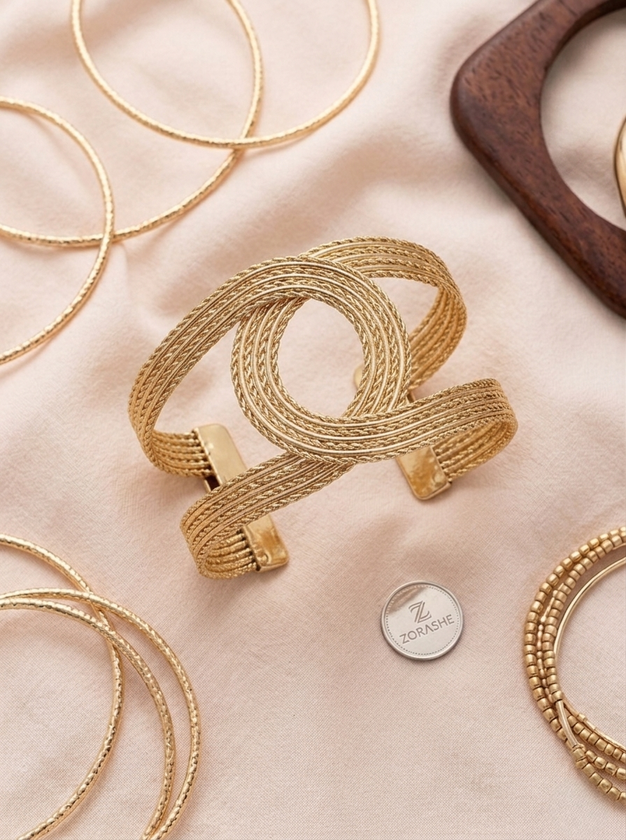 Modern Geometric Gold-Tone Cuff Bracelet