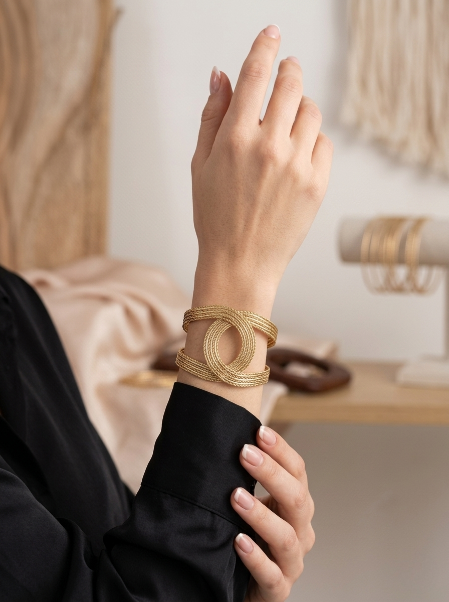 Modern Geometric Gold-Tone Cuff Bracelet