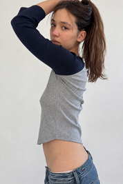 Purple Raglan Long Sleeve Contrast Trim Crop Top