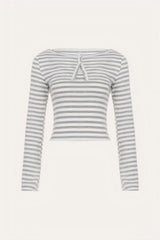 Grey Striped Cutout Long Sleeve Y2K Henley Top
