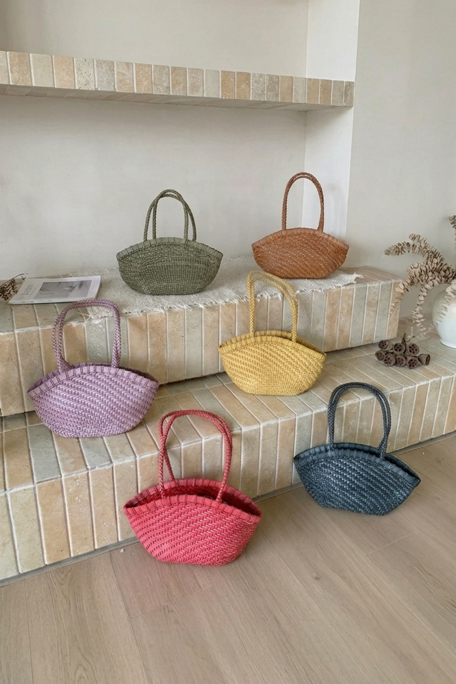 Handwoven Woven Leather Basket Tote Bag | Vintage French Chic
