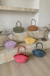 Handwoven Woven Leather Basket Tote Bag | Vintage French Chic
