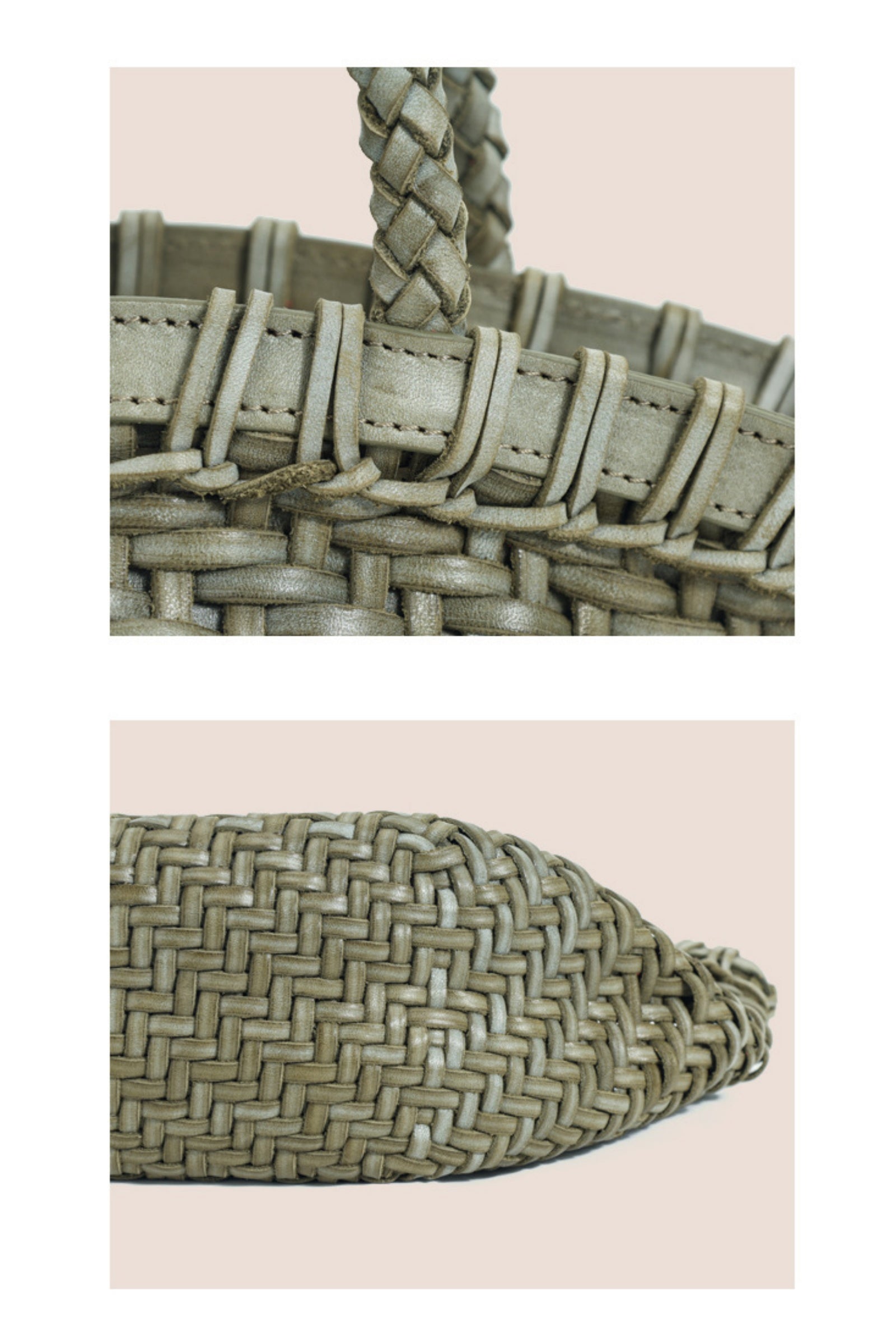 Handwoven Woven Leather Basket Tote Bag | Vintage French Chic