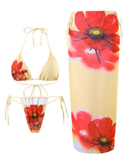 Hibiscus Floral Bikini Skirt 3-Piece Set