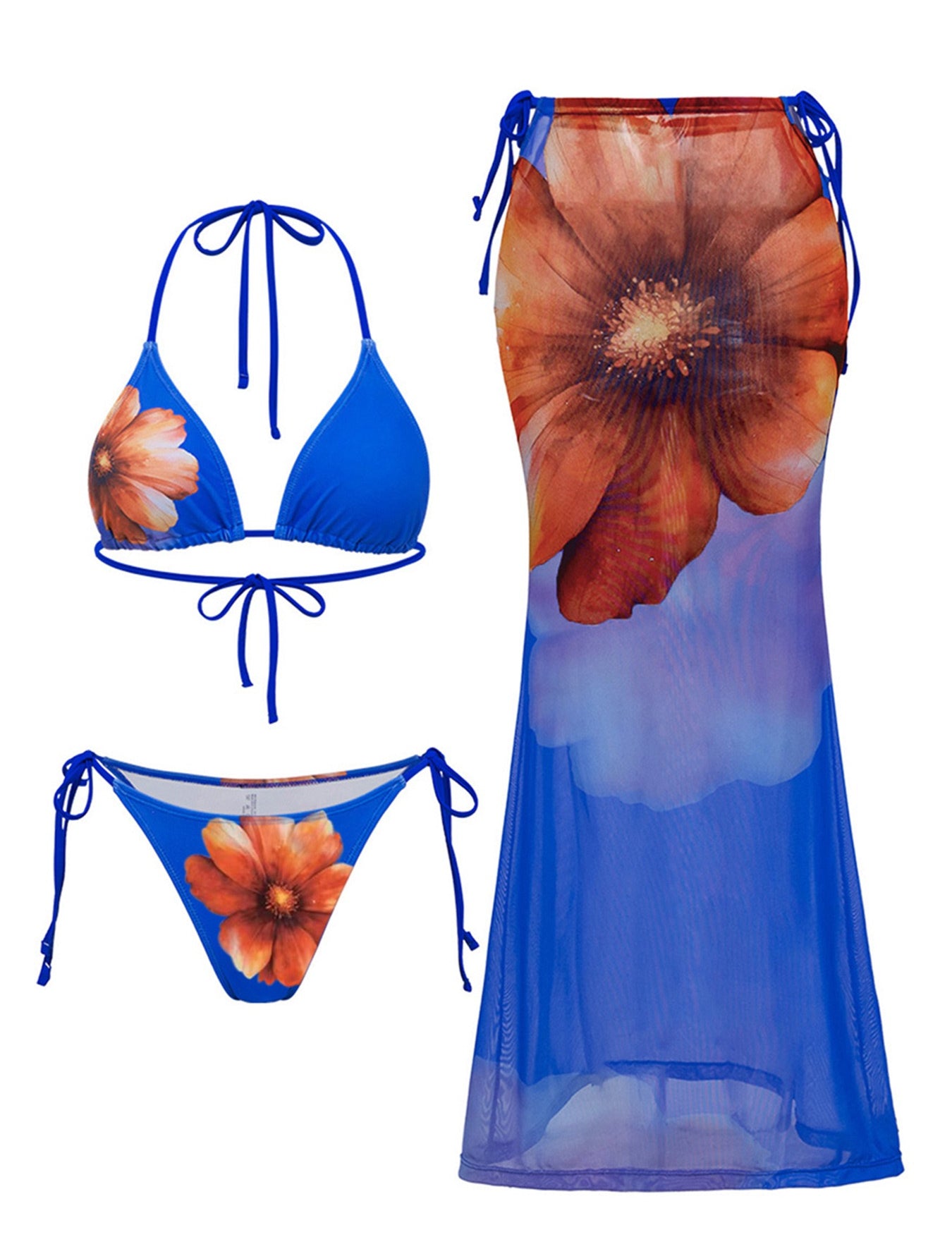 Hibiscus Floral Bikini Skirt 3-Piece Set