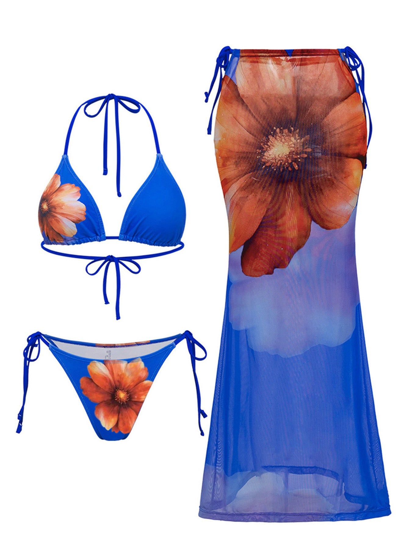 Hibiscus Floral Bikini Skirt 3-Piece Set