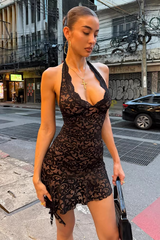 Lace Halter Mini Sexy V-Neck Backless Party Dress