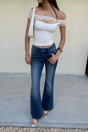 Lace Cutout Off Shoulder Top