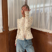 Lace Mandarin Collar Frog Button Top