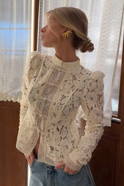 Lace Mandarin Collar Frog Button Top