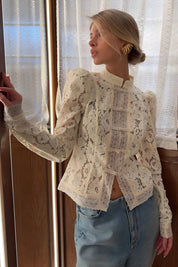 Lace Mandarin Collar Frog Button Top