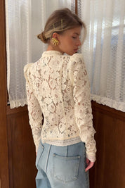 Lace Mandarin Collar Frog Button Top