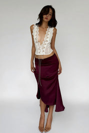 Lace Trim Lace-Up Top & Skirt Set