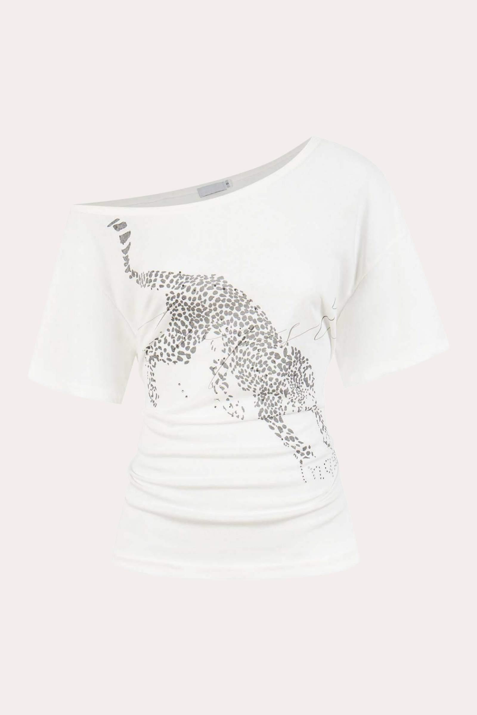 Leopard Graphic Studded Off-Shoulder T-Shirt