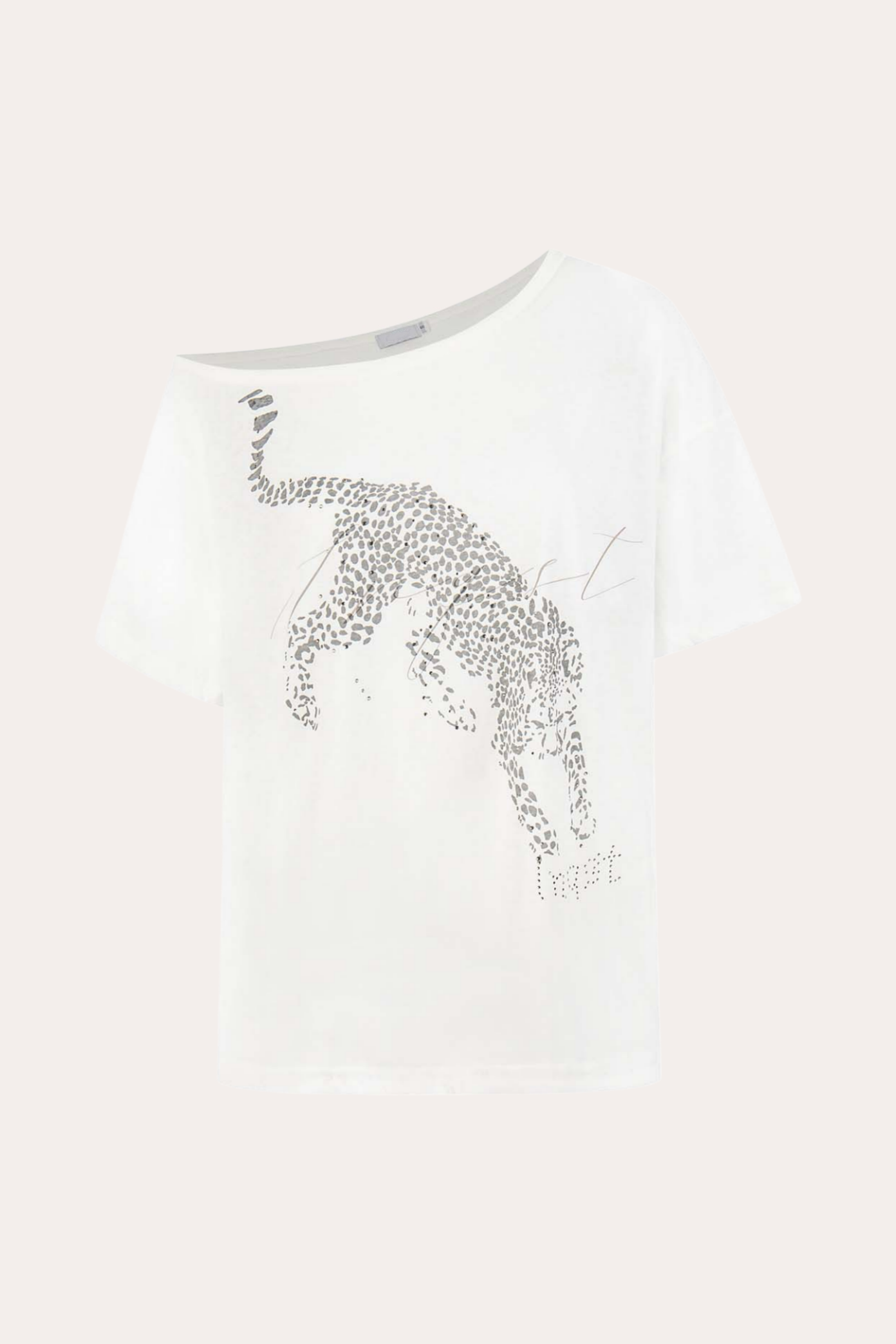Leopard Graphic Studded Off-Shoulder T-Shirt