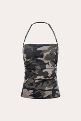 Leopard Print Ruched Halter Crop Tank Top