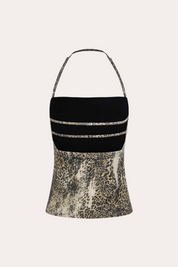 Leopard Print Ruched Halter Crop Tank Top